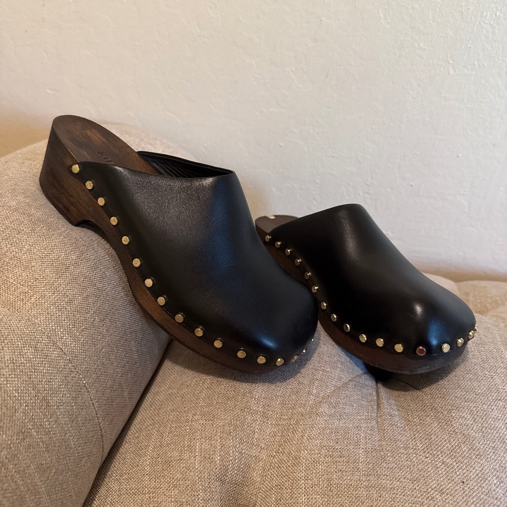 KHAITE Lucca Studded Leather Clogs in Size 37